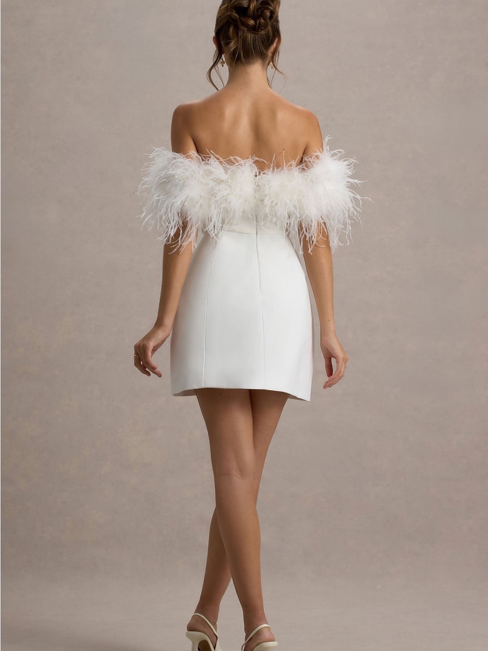 Club L London Off-Shoulder Feather Trim White Mini Dress - Picture 2 of 6